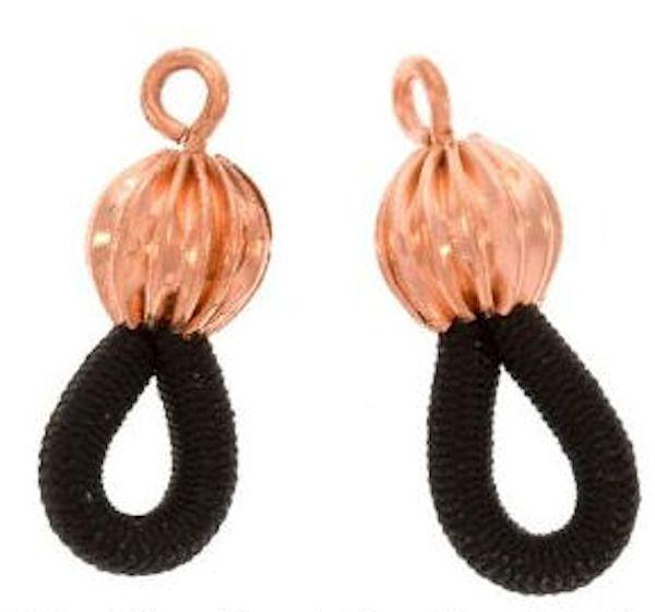 Black Elastic Cord Eyeglass Holders with Copper Plated Bead & Loop — 12 pcs (6 pairs)