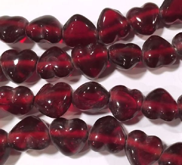 Glass Translucent Red Side Drilled Heart Beads 11x11mm — 2 Strands (80+ pcs)