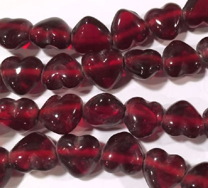 Glass Translucent Red Side Drilled Heart Beads 11x11mm — 2 Strands (80+ pcs)