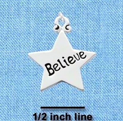 Silver Plated Pewter BELIEVE Star Word Charm with Jump Ring