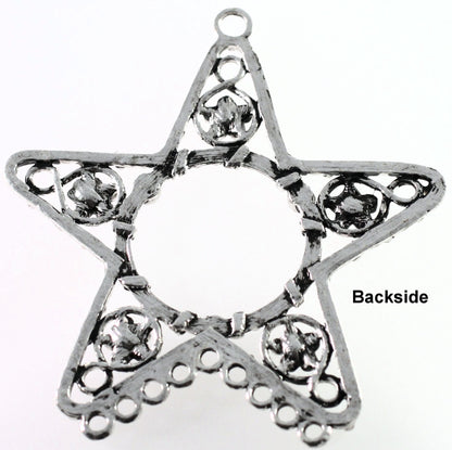 Star-shaped metal pendant with embedded crystals on a white background
