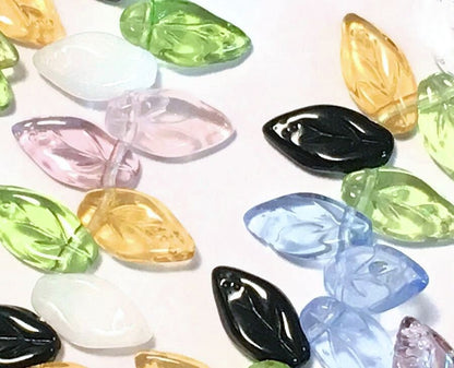 Czech Pressed Glass Leaf Beads: 10x5mm Seascape Mix, Top-Drilled (50 pc)