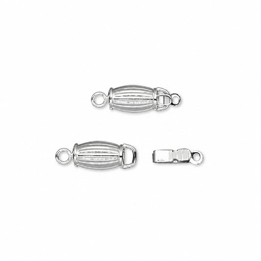 Two silver metal clasp connectors shown on a plain white background, with one shown closed and one shown open to demonstrate the clasp mechanism.