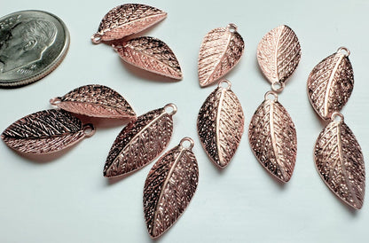 Copper Plated Brass Curved Leaf Pendant Drop Charms 8x15mm — 12 or 144 pcs