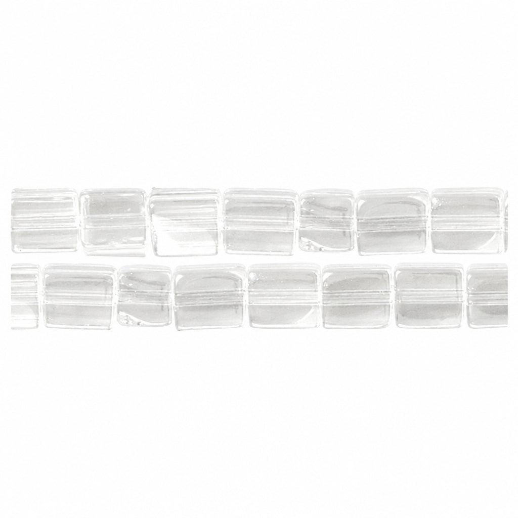 Clear GLASS SQUARE beads with rounded corners, arranged in two horizontal rows on a plain white background.