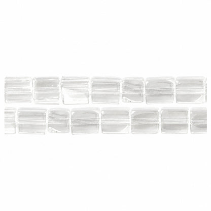 Clear GLASS SQUARE beads with rounded corners, arranged in two horizontal rows on a plain white background.