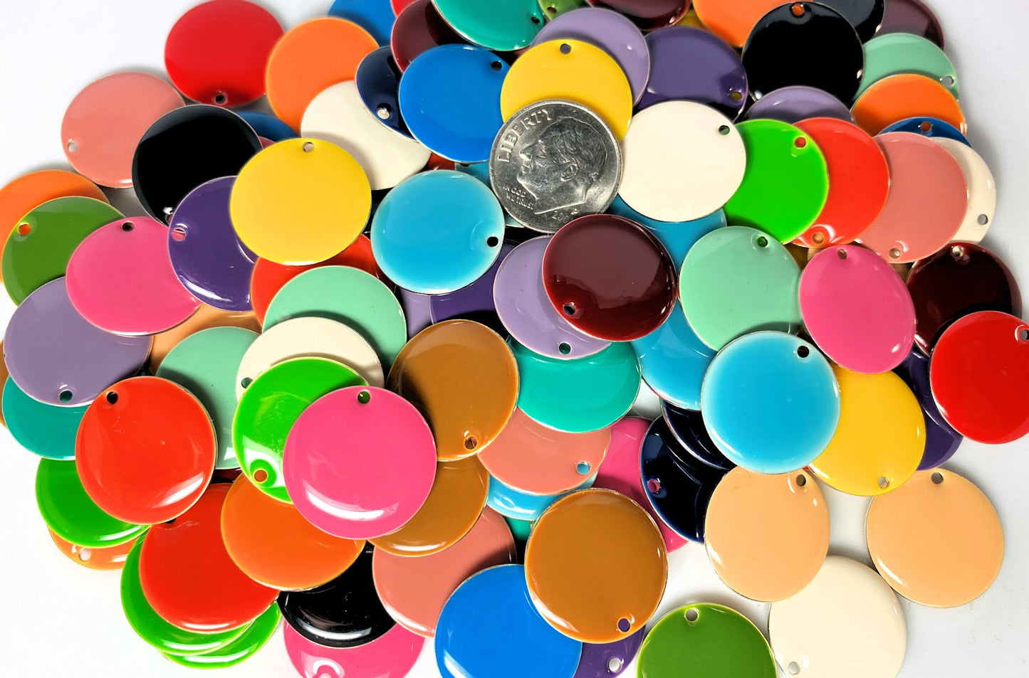 Silver Plated Brass & Epoxy Double-Sided Round Drop Charm Mix 18mm — 40 pcs