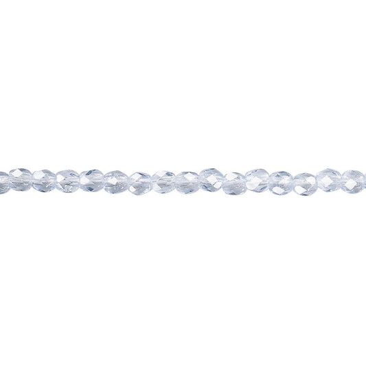 Czech Fire-Polished Transparent Ice Blue Round Beads, 3mm, 1 Strand (approx. 130)