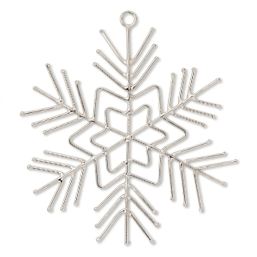 Metallic snowflake ornament on a white background