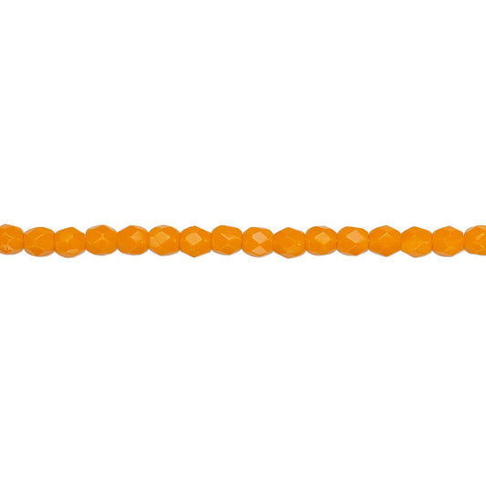 Czech Opaque Orange Fire Polished Round Glass Beads, 3mm - 1 Strand