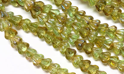 Czech Glass Baby Bell Cone Flower Beads 6x4mm Chrysolite Green — 50 pcs