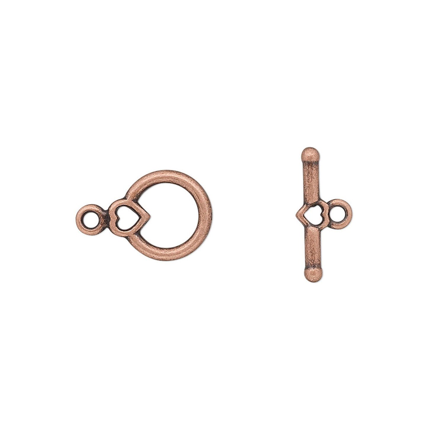 Antiqued Copper Heart Toggle Clasps, Pewter, 10 or 100 Sets