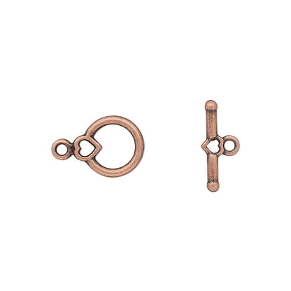 Antiqued Copper Heart Toggle Clasps, Pewter, 10 or 100 Sets