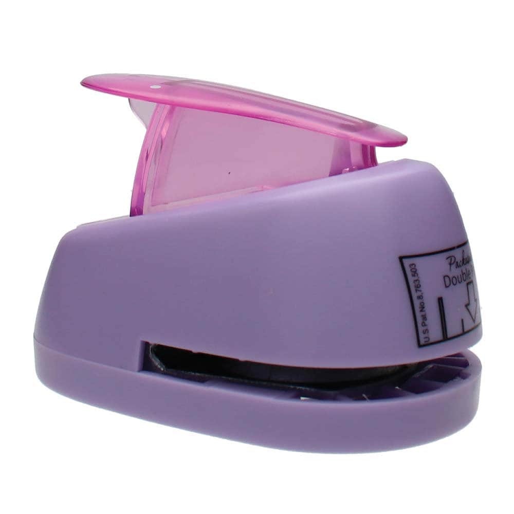 Purple and pink paper punch on a white background