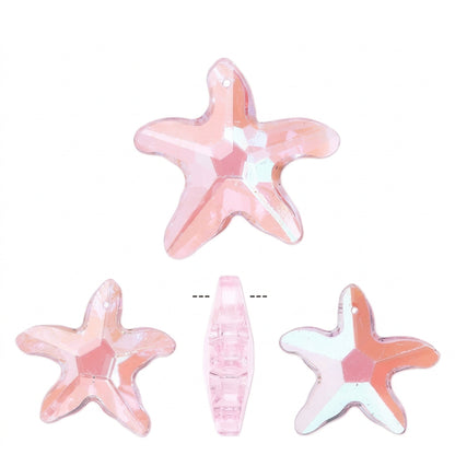 Pink AB Crystal Glass Starfish Pendants, 2 Sizes - 3 pcs