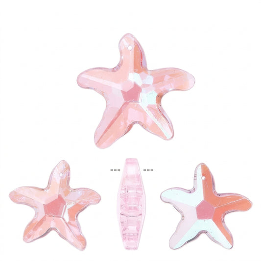 Pink AB Crystal Glass Starfish Pendants, 2 Sizes - 3 pcs