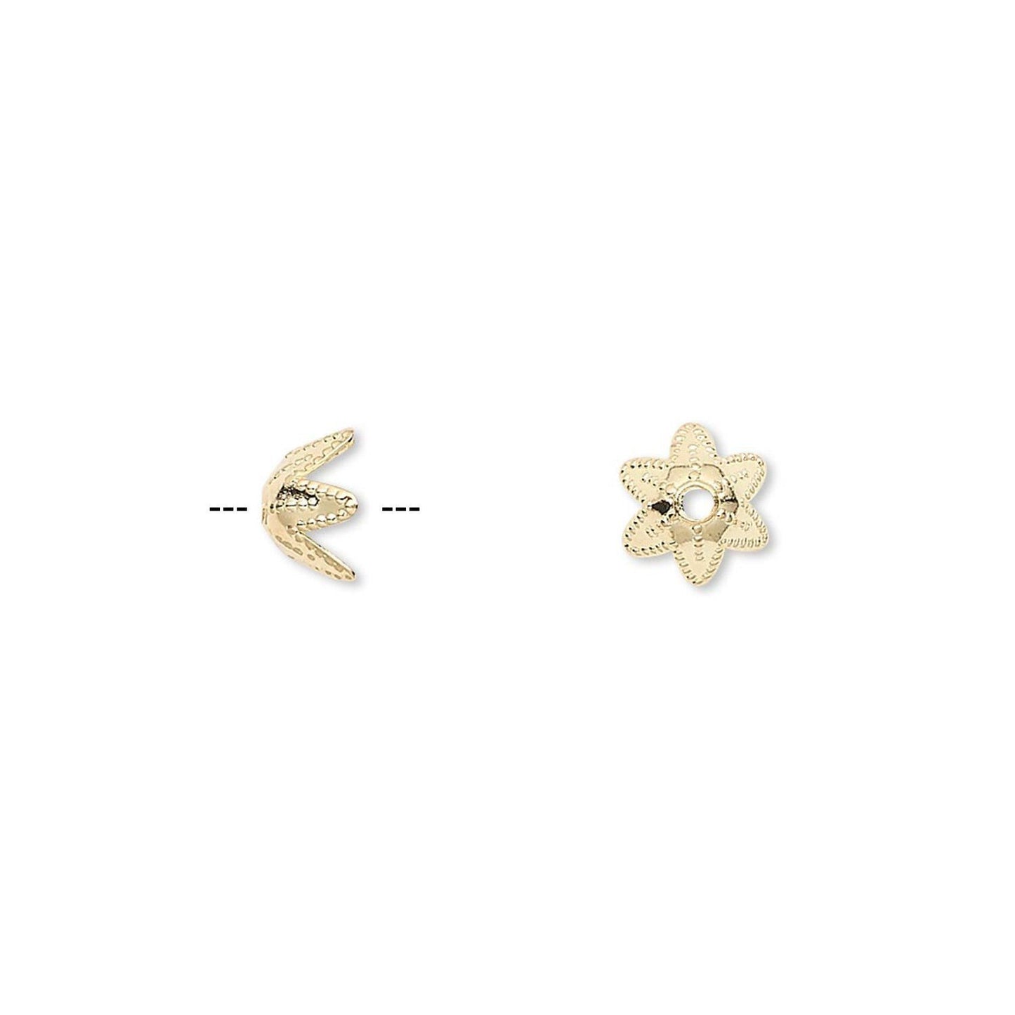 Gold Plated Brass 6-Pointed Star Bead Caps, 7x4mm, 100 pcs