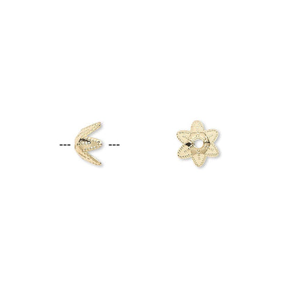 Gold Plated Brass 6-Pointed Star Bead Caps, 7x4mm, 100 pcs
