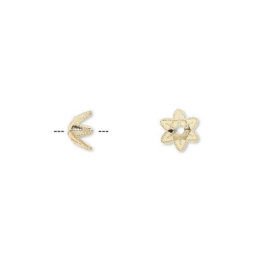 Gold Plated Brass 6-Pointed Star Bead Caps, 7x4mm, 100 pcs