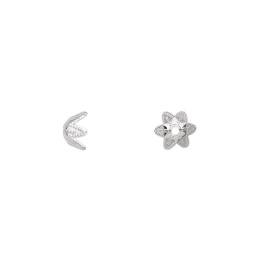 Silver Plated Brass 6-Pointed Star Bead Caps, 7x4mm, 100 pcs