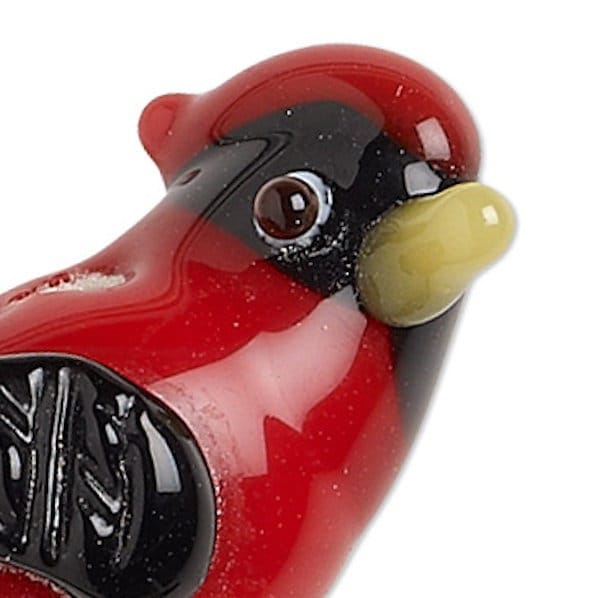 Lampwork Glass Cardinal Bird Beads 28x17mm — 2 pcs