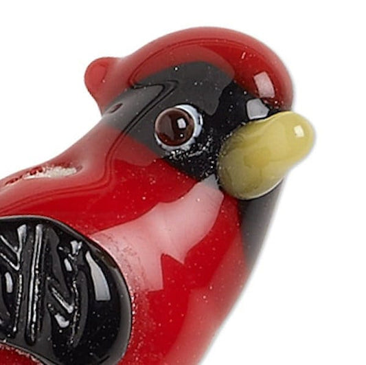 Lampwork Glass Cardinal Bird Beads 28x17mm — 2 pcs