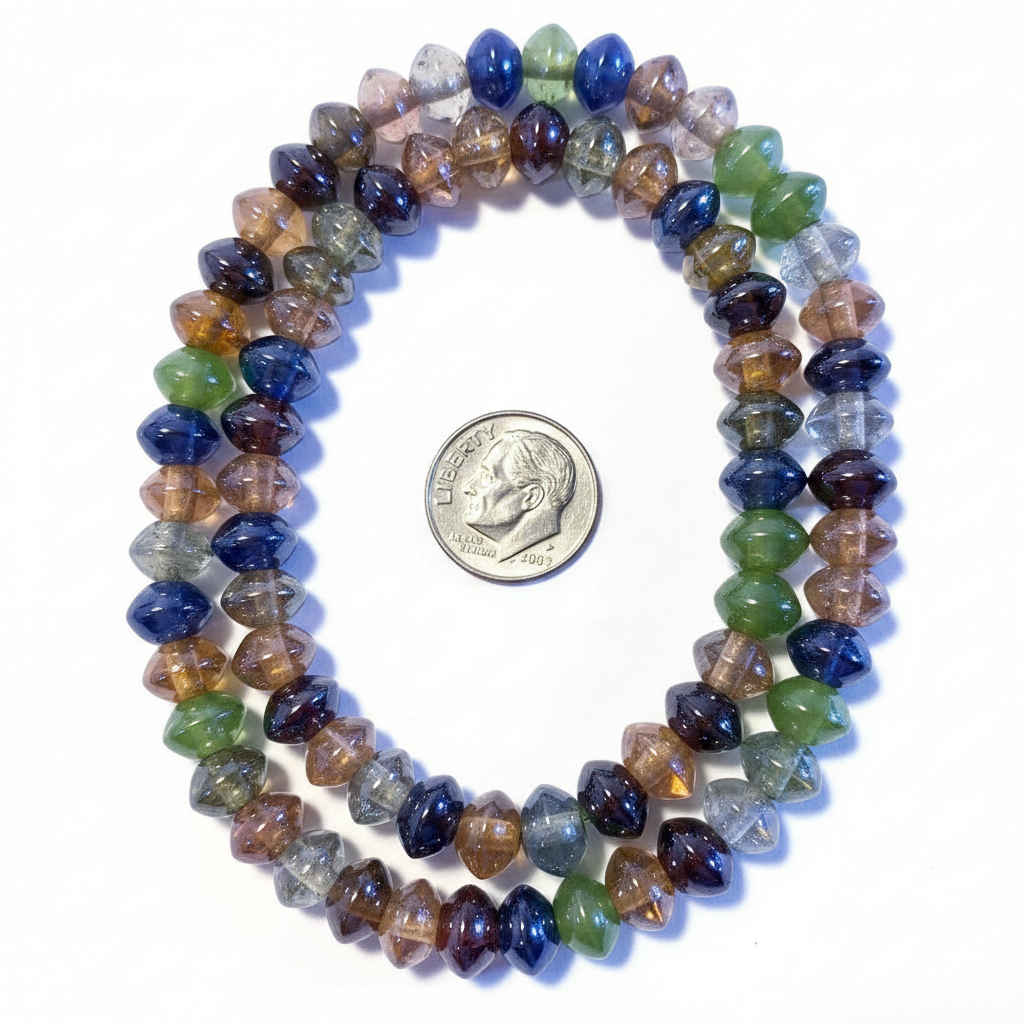 Translucent Luster Lampwork Glass Rondelle Bead Mix, 7-8mm, 1 Strand (approx. 76-90 pcs)