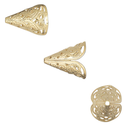 Filigree Cone Bead Cap, Gold Plated Brass 16x16mm