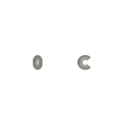 Two small gray jewelry findings on a plain white background: a smooth oval disc and a matching split ring with a crescent cutout.
