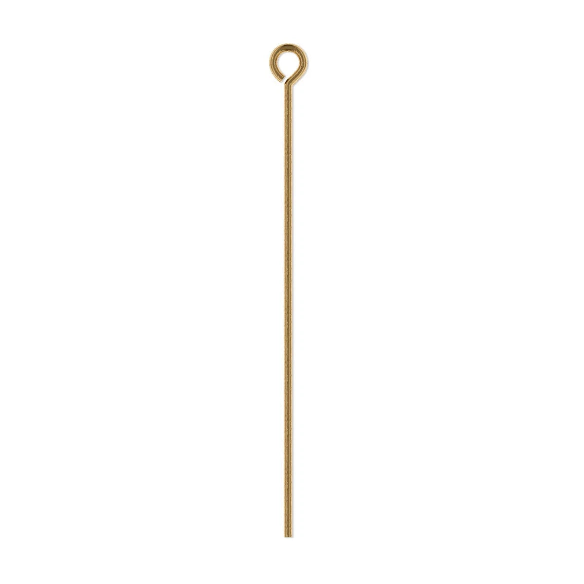 A single thin gold-tone metal pick with a small loop at the top, shown vertically on a plain white background.