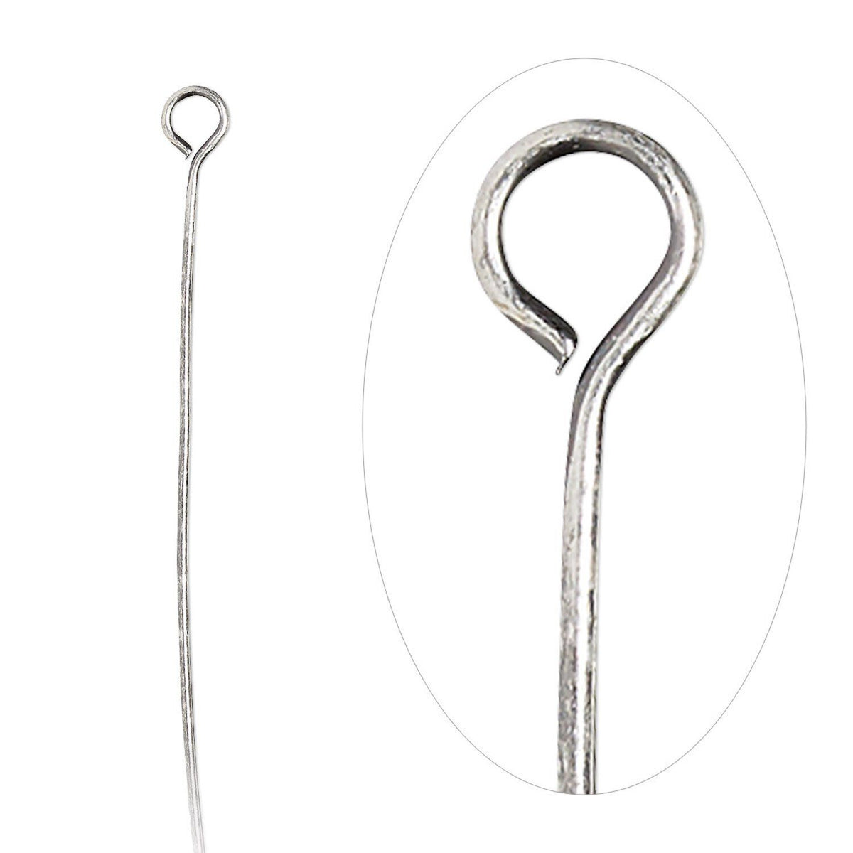 Antiqued Silver Plated Brass Eye Pins, 24 Gauge (0.51mm), 1.25 Inch - 100 pcs