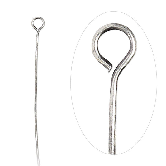 Antiqued Silver Plated Brass Eye Pins, 24 Gauge (0.51mm), 1.25 Inch - 100 pcs