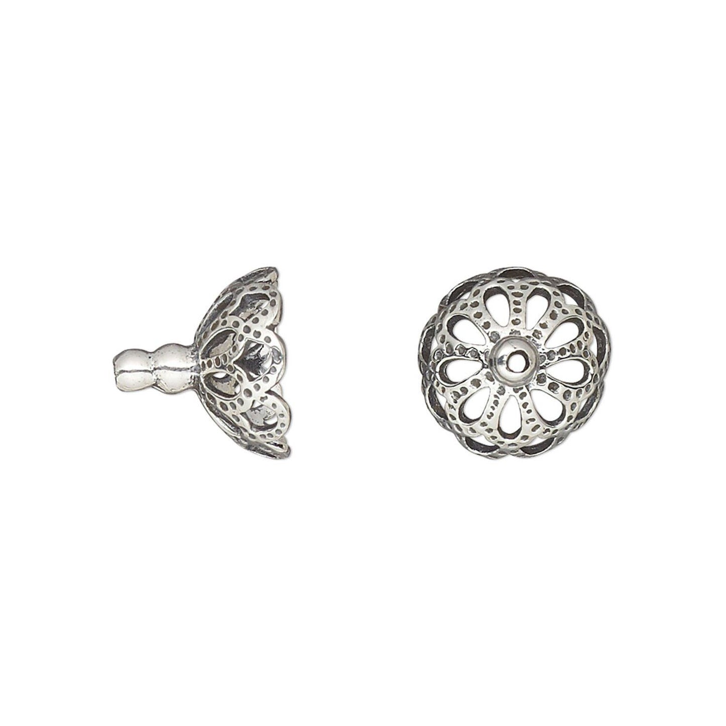 Antiqued Sterling Silver Filigree Bead Caps, 11x10mm, 2 pcs