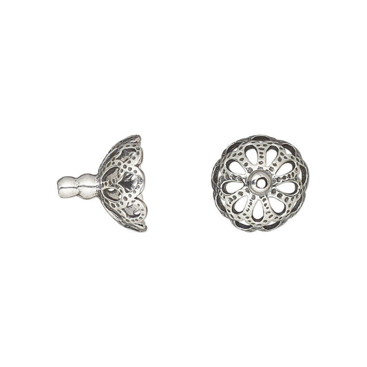 Antiqued Sterling Silver Filigree Bead Caps, 11x10mm, 2 pcs