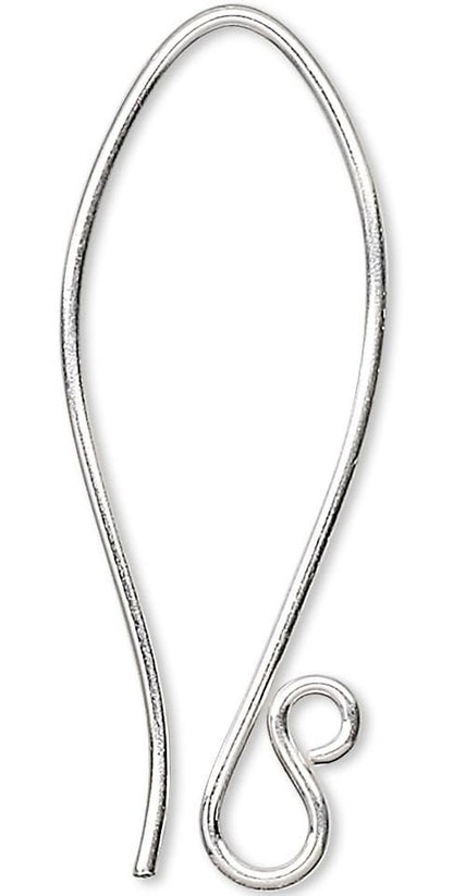 Sterling Silver Folded Fishhook Ear Wires 35mm 19 Gauge with Open Loop — 1 Pair