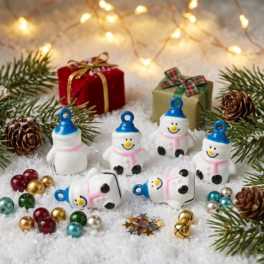 Pink & Blue Snowman Jingle Bell Charms, 20x18mm - 6 pcs