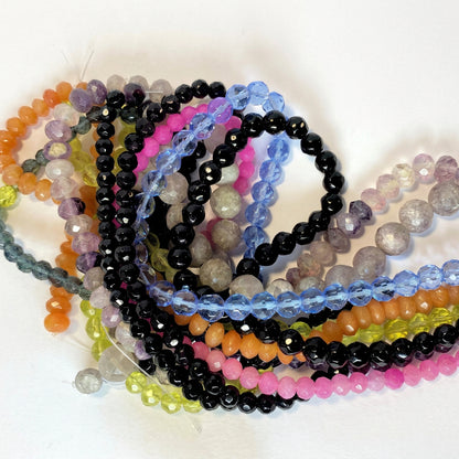 Gemstone & Glass Faceted Bead Mix A, Assorted Sizes - 10 Strands