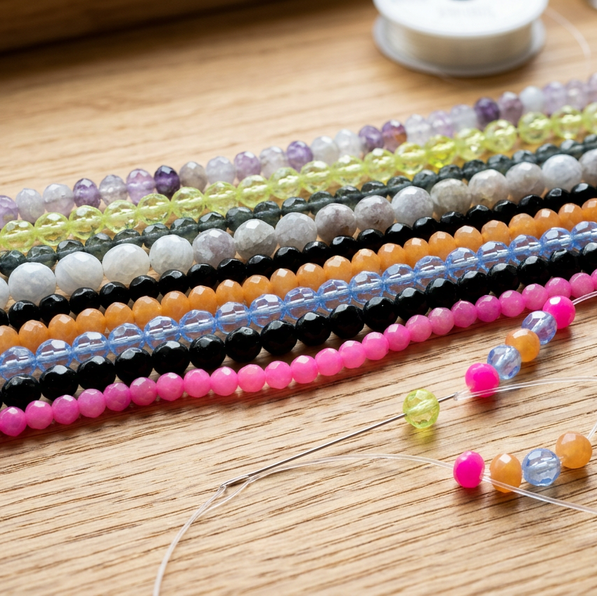 Gemstone & Glass Faceted Bead Mix A, Assorted Sizes - 10 Strands