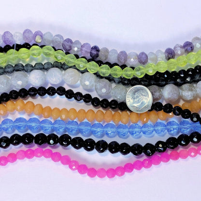 Gemstone & Glass Faceted Bead Mix A, Assorted Sizes - 10 Strands
