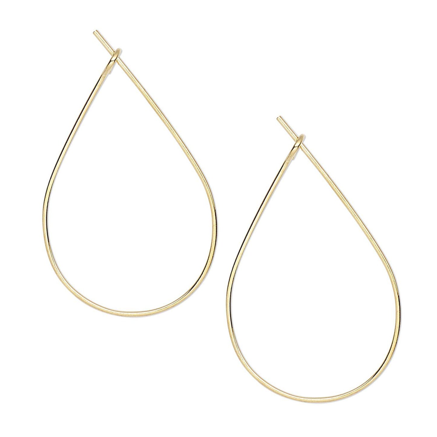 Gold Plated Brass Teardrop Hoop Earring Findings, 27x17mm, 23 Gauge