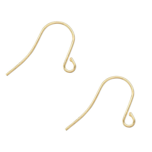 Gold Plated Brass Fishhook Ear Wires, 15mm, 21 Gauge, Open Loop, 100 pcs