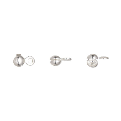Silver Plated Brass Side-Clamp Bead Tips, 6.5x3.5mm - 100 pcs