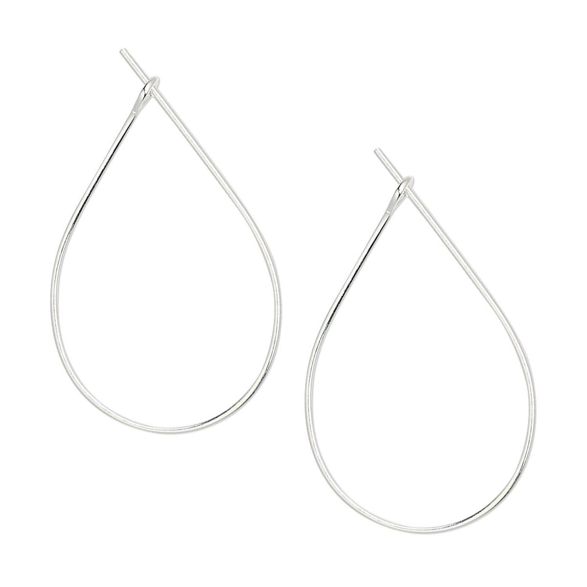 A pair of minimalist silver teardrop hoop earrings with post-back closures, shown on a solid white background.