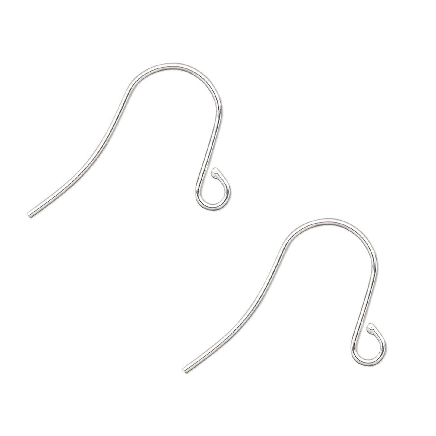 Silver Plated Brass 15mm Fish Hook Ear Wires with Open Loop, 21 Gauge, 10 pcs