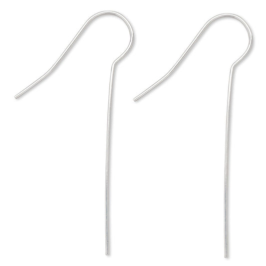 Fishhook Ear Wires, Long Shank, Silver Plated Brass, 45mm, 22 Gauge