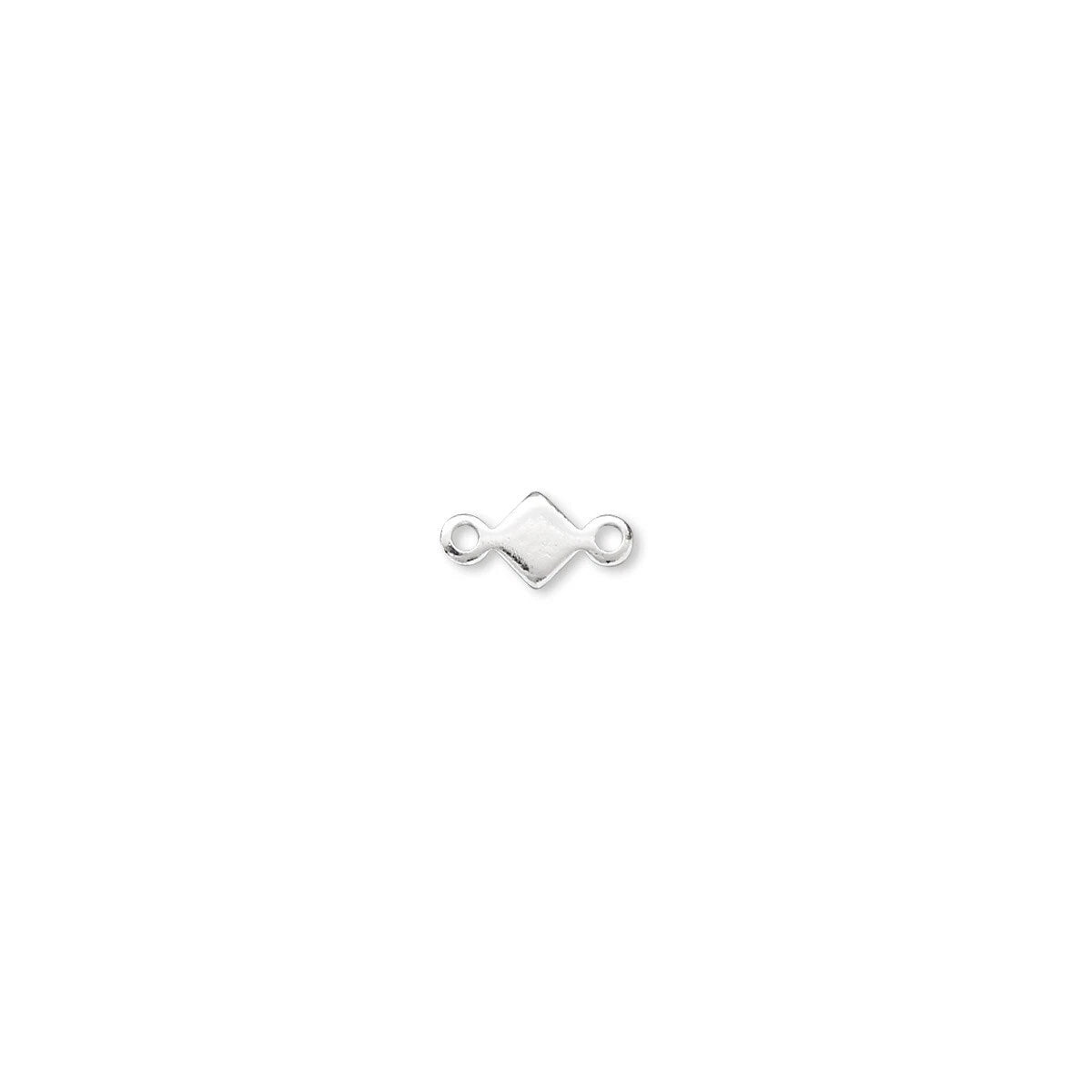 A small silver-toned metal connector charm with two loops on either side, centered on a plain white background.