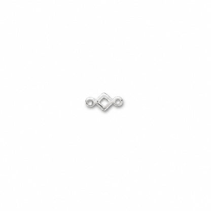 A small silver metal connector with two loops on each side and a central diamond-shaped cutout, shown on a plain white background.