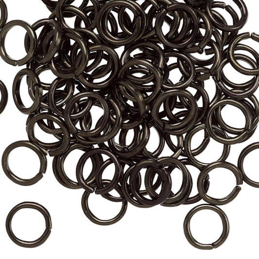 Anodized Aluminum Round Jump Rings, Black, 8mm, 16 Gauge, 100 pcs