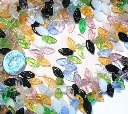 Czech Pressed Glass Leaf Beads: 10x5mm Seascape Mix, Top-Drilled (50 pc)