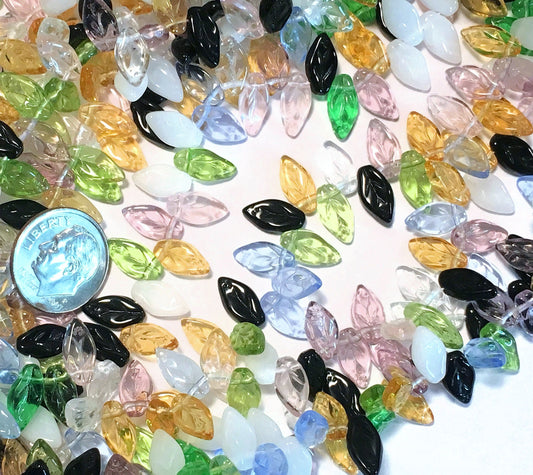Czech Pressed Glass Leaf Beads: 10x5mm Seascape Mix, Top-Drilled (50 pc)